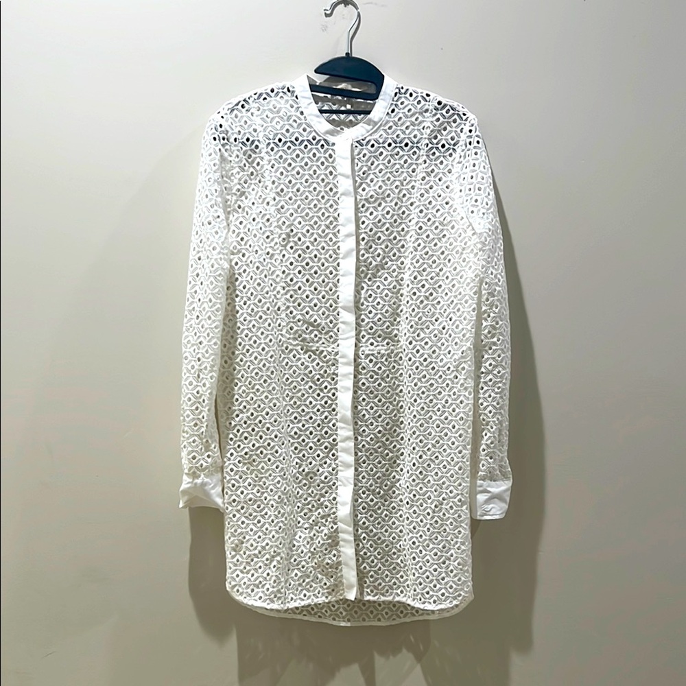 Maje White Casual Button Down Shirt with Lace